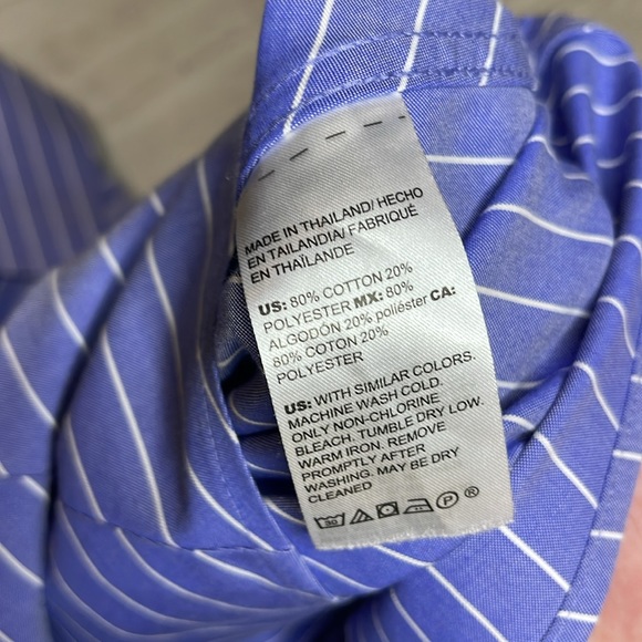 CHICO’S coolmax all season no-wrinkle button up blouse Blue Pinstripe sz 14 top - Picture 7 of 8